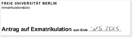 Antrag auf Exmatrikulation