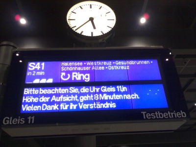 Unsere Uhr geht falsch. Thank you for travveling with Deutsche Bahn and goodbye.